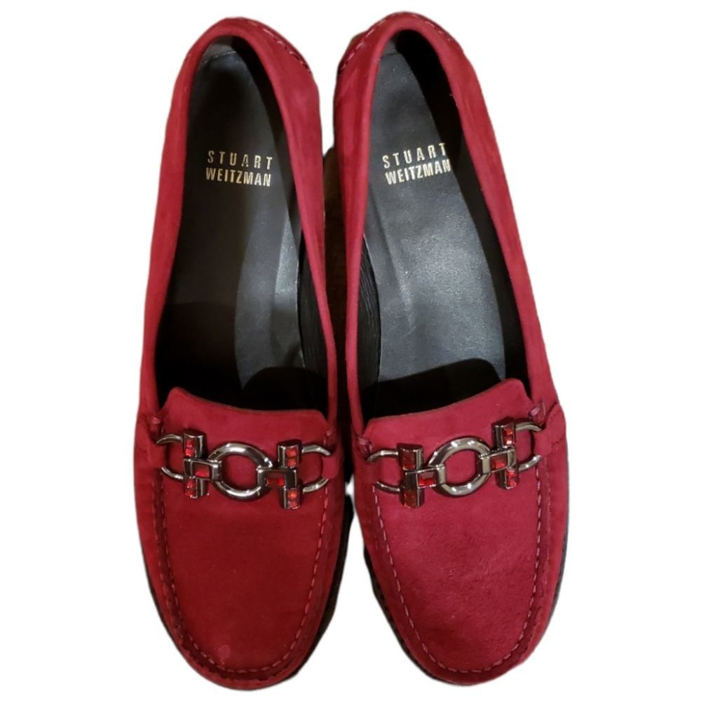 Stuart Weitzman red ruby, embellished suede shoes.😊
